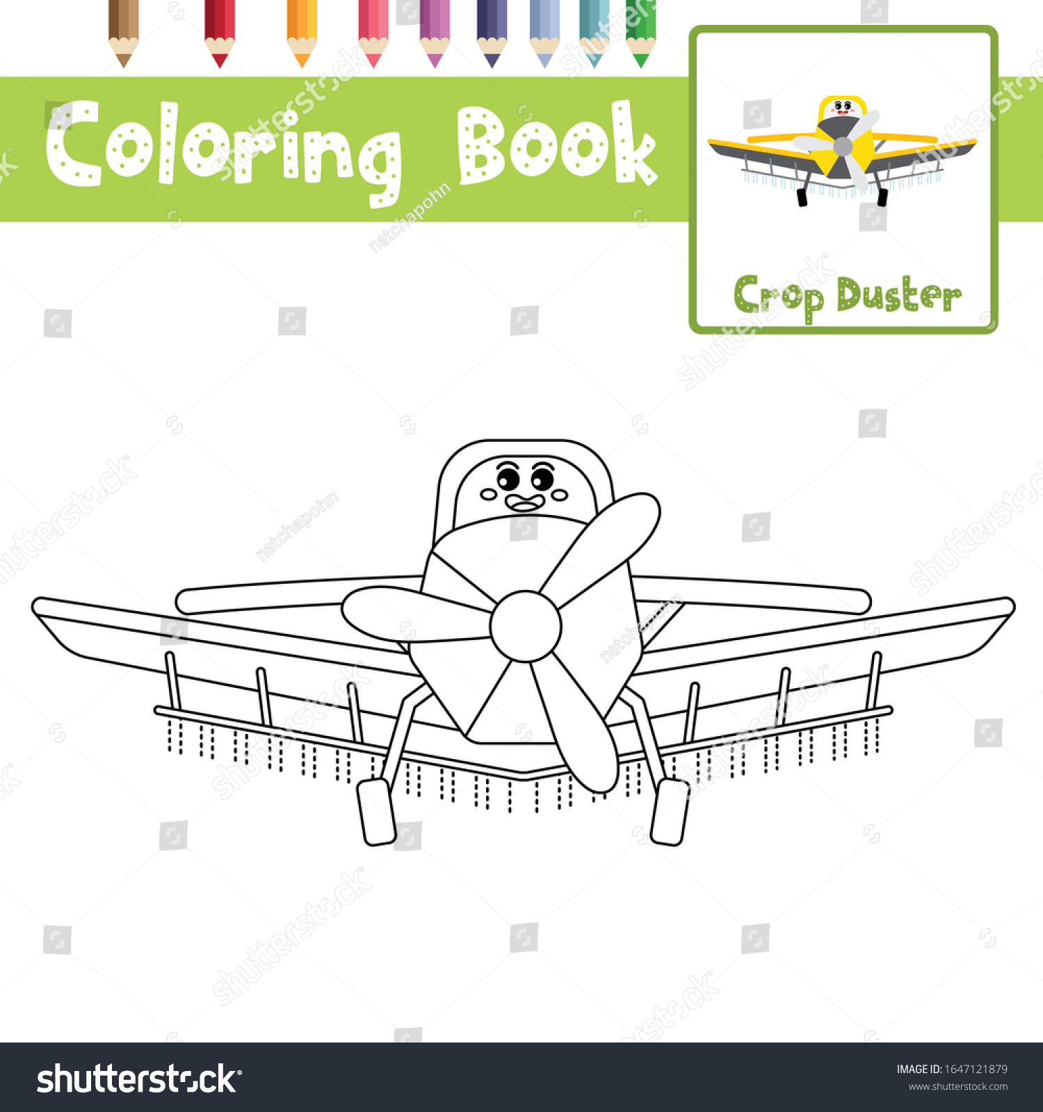 Coloring Page Cute Crop Duster Cartoon Stock Vector Royalty Free ...