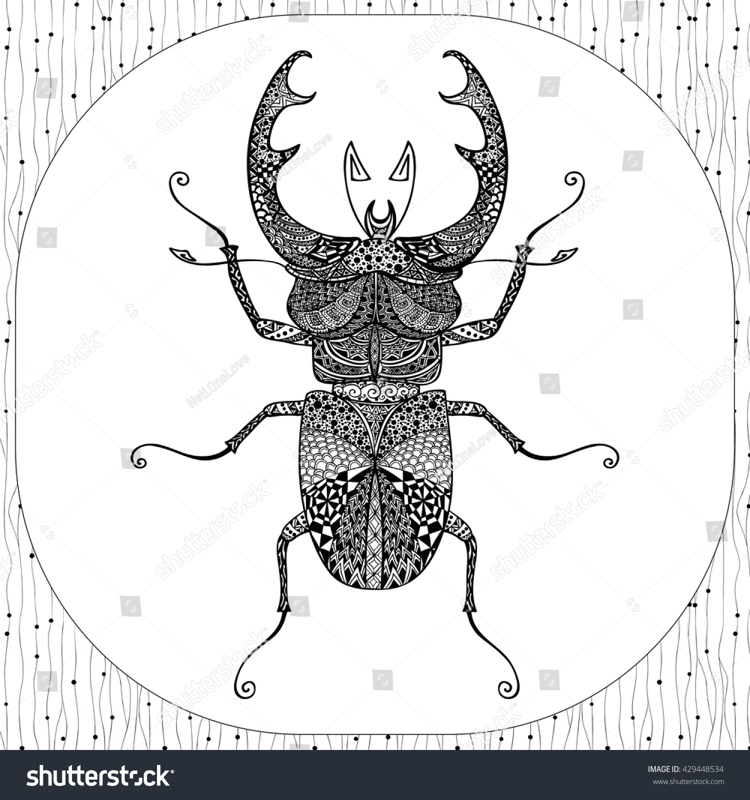 Download Coloring Page Decorative Black Stagbeetle Drawn Stock Vector Royalty Free 429448534