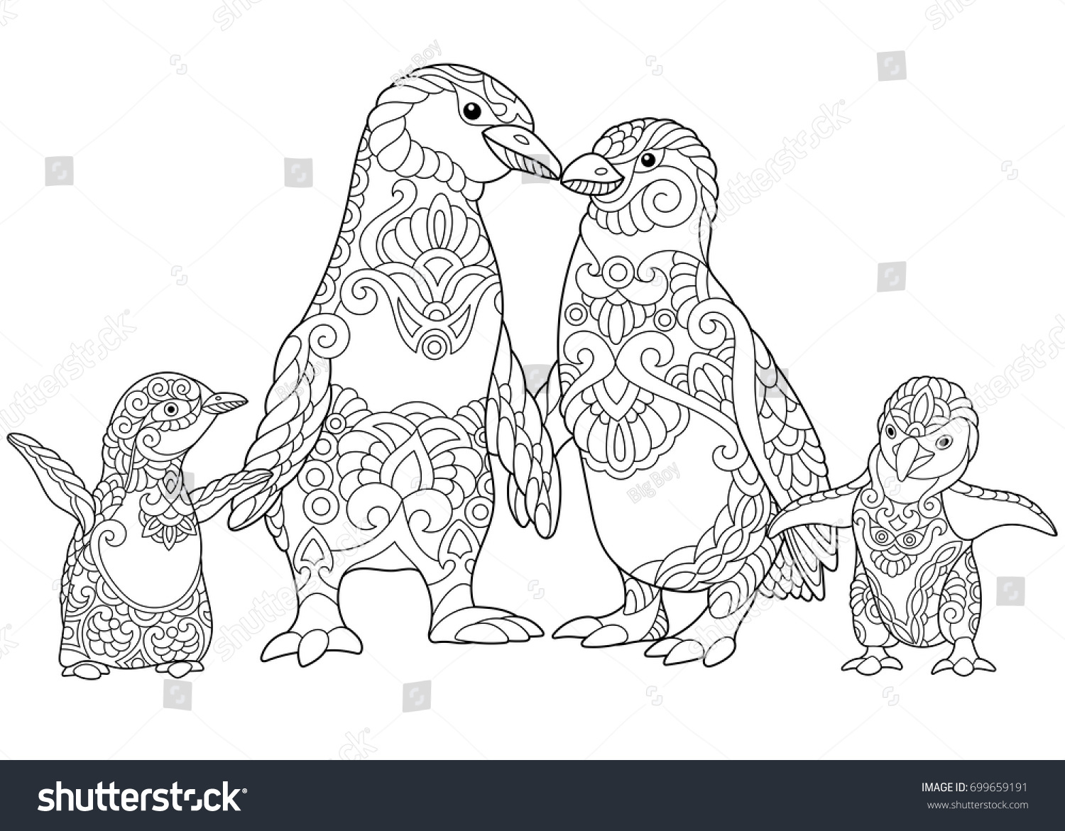 Coloring Page Emperor Penguins Family Isolated Stock Vector Royalty Free 699659191