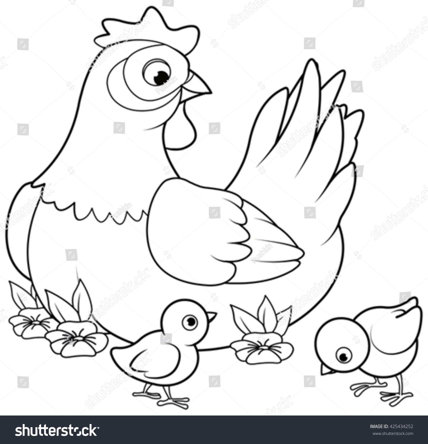 Coloring Page Mother Hen Baby Chicks Stock Vector Royalty Free ...