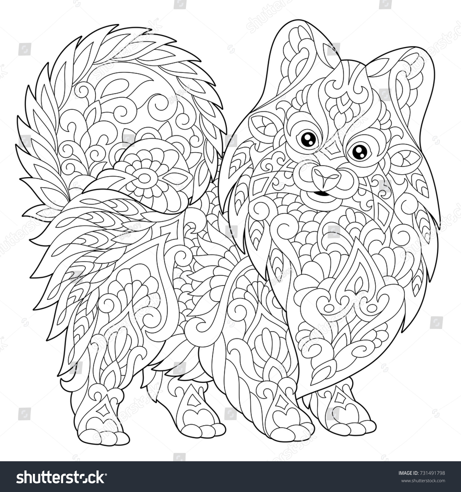 Download Coloring Page Pomeranian Dog Symbol 2018 Stock Vector 731491798 - Shutterstock
