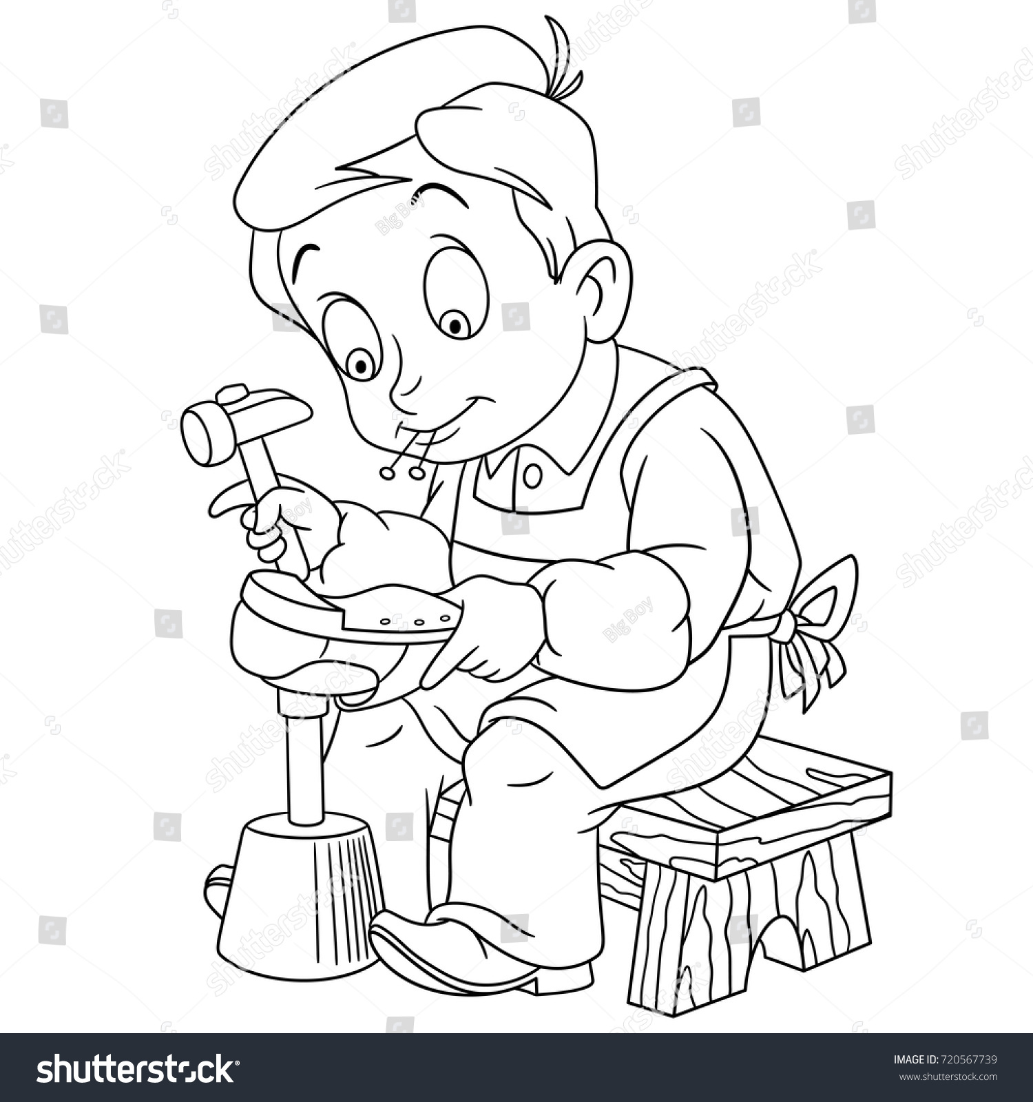 Coloring Page Shoemaker Cobbler Coloring Book Stock Vector 720567739