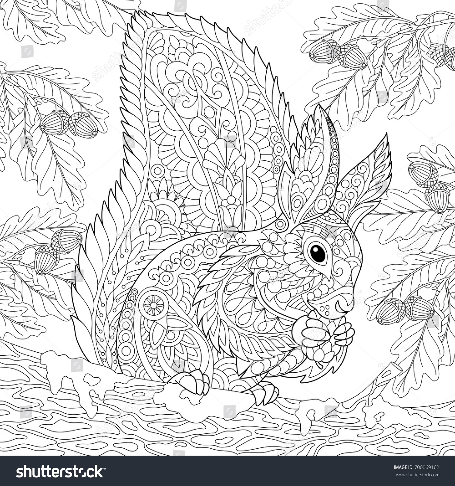 VYK Download Coloring Page Of A Squirrel Sitting On An Oak Tree Branch And  Ebook