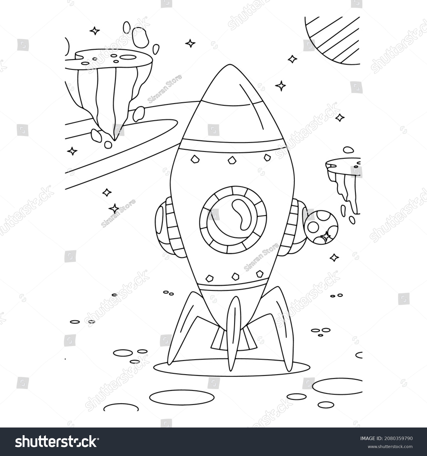 Coloring Page Outline Cartoon Rocket Astronaut Stock Vector (royalty 