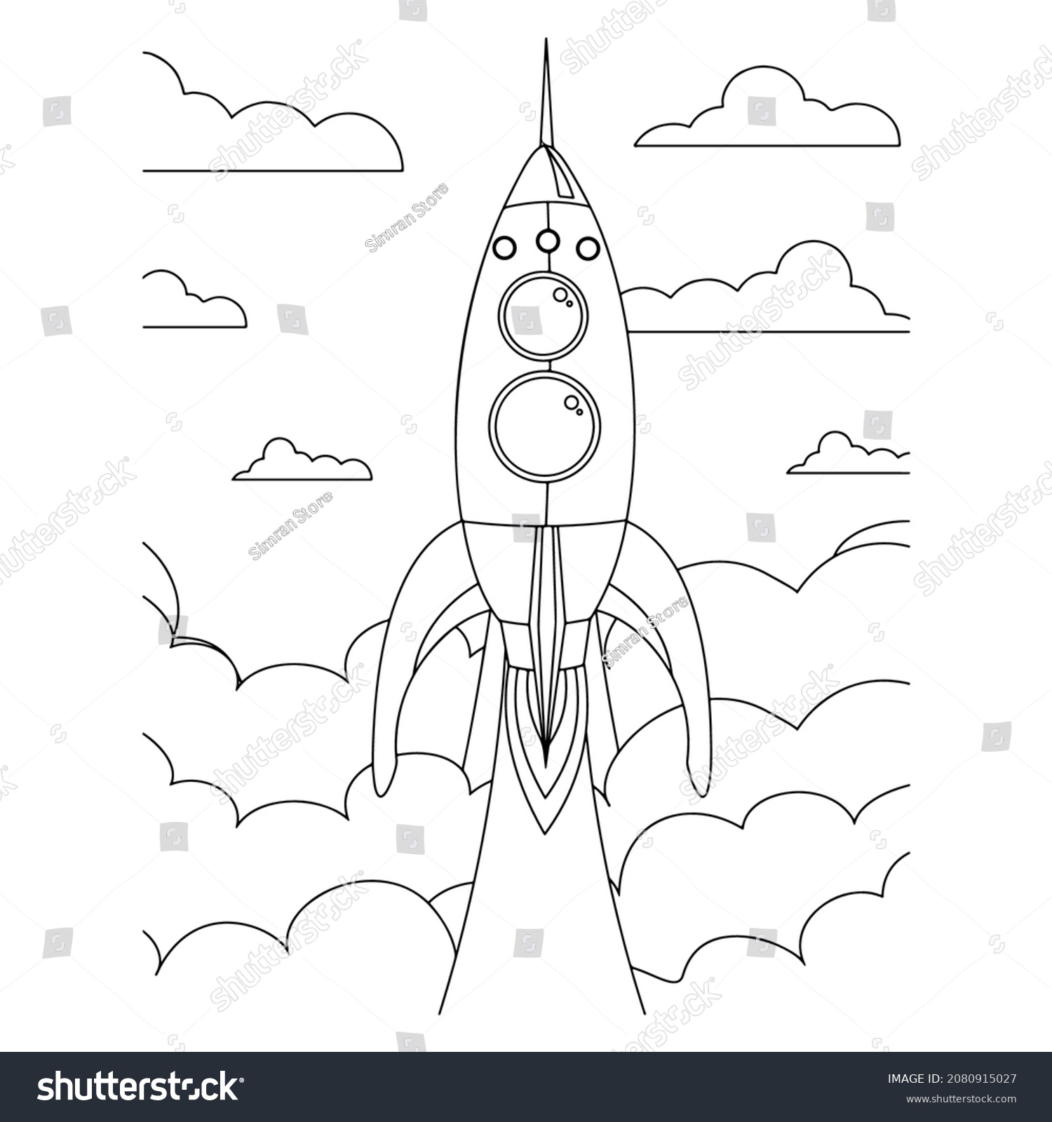 Coloring Page Outline Cartoon Rocket Astronaut Stock Vector (royalty 