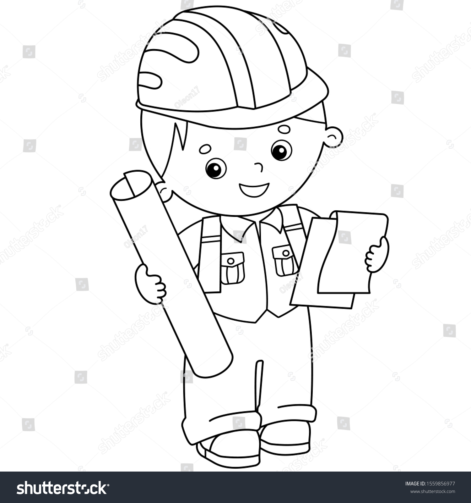 Coloring Page Outline Cartoon Architect Plan 库存矢量图（免版税）1559856977