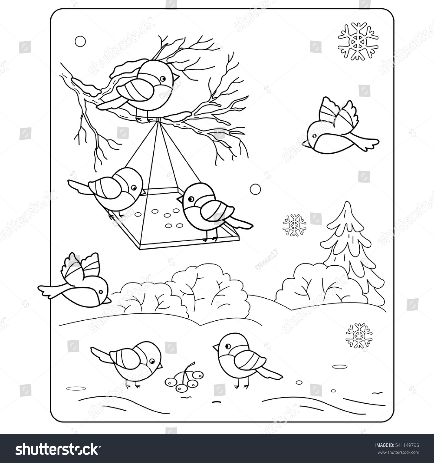 Download Coloring Page Outline Cartoon Birds Winter Stock Vector ...