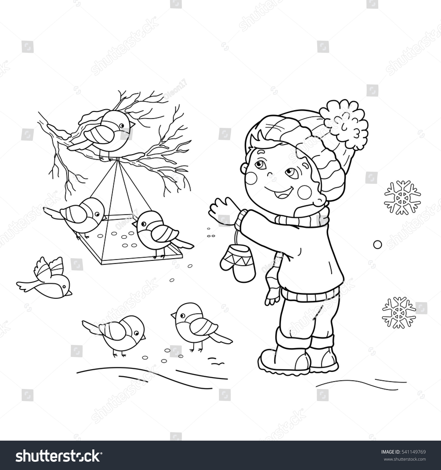 Download Coloring Page Outline Cartoon Boy Feeding Stock Vector ...