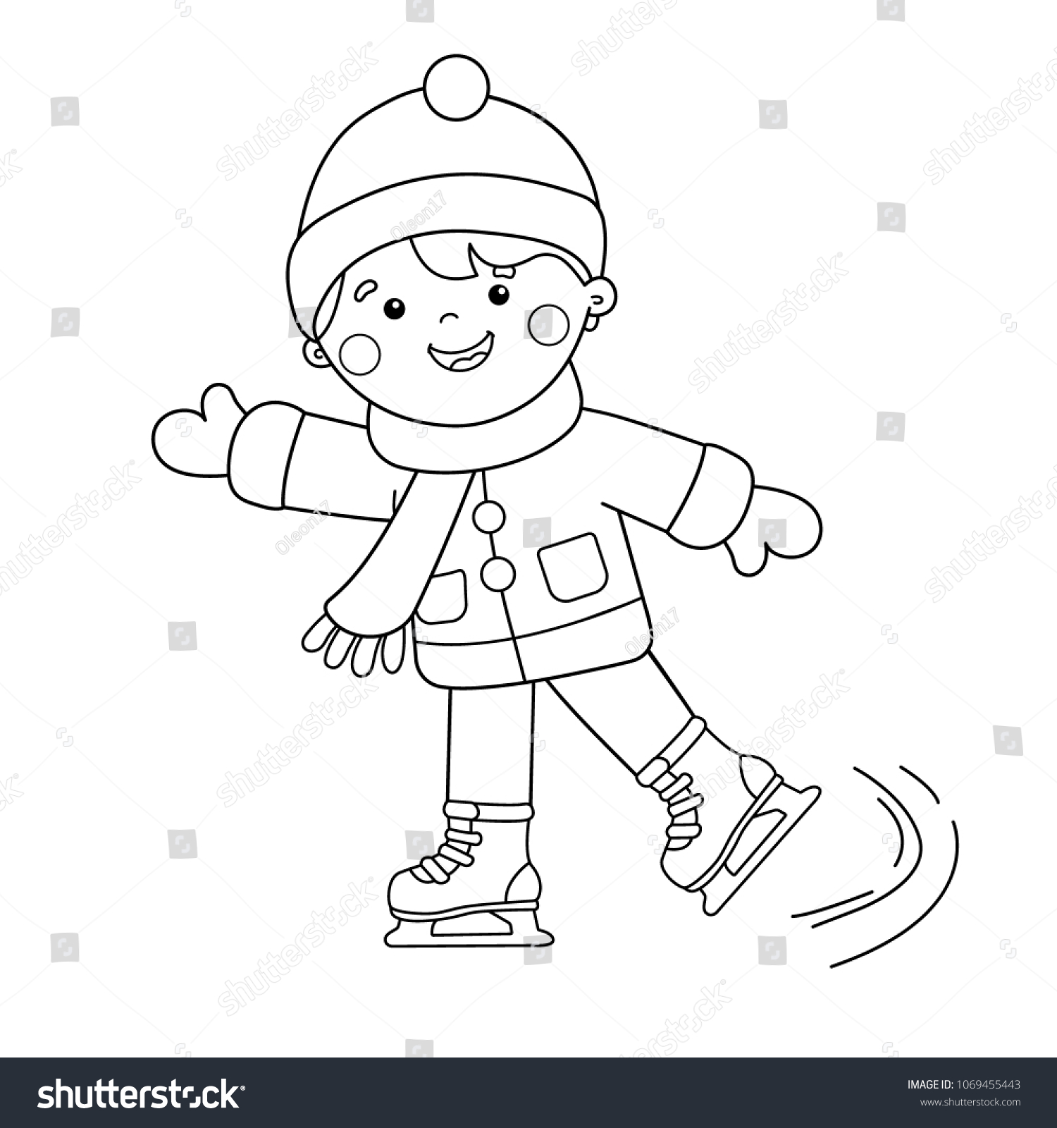 Coloring Page Outline Cartoon Boy Skating Stock Vector (Royalty Free ...