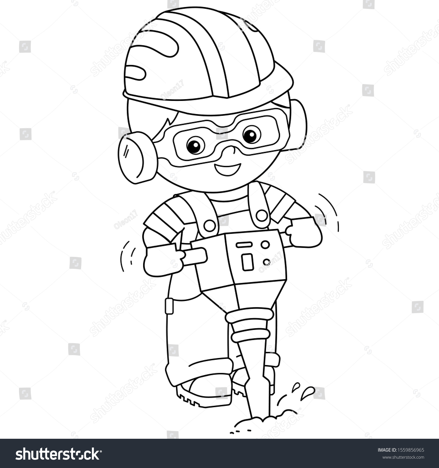 Coloring Page Outline Cartoon Builder Jackhammer Stock Vector Royalty Free 1559856965