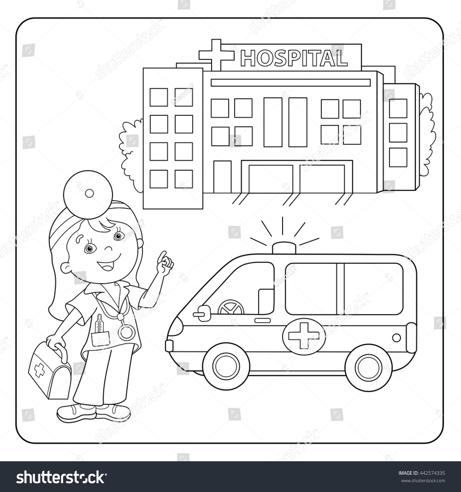 Coloring Page Outline cartoon doctor with first aid kit Profession Medicine Coloring