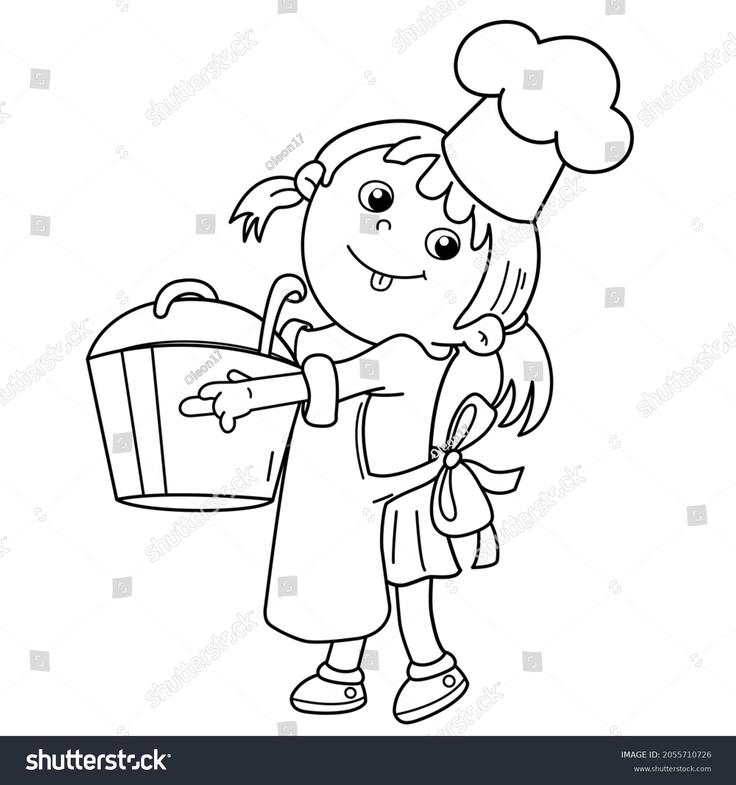 Coloring Page Outline Cartoon Girl Chef Stockvector Rechtenvrij 2055710726 Shutterstock 