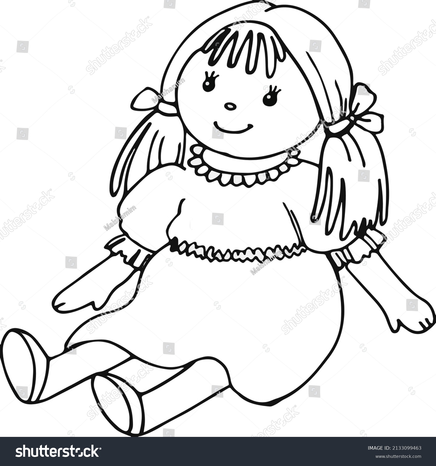 Coloring Page Outline Cartoon Girl Riding Stock Vector (Royalty Free ...