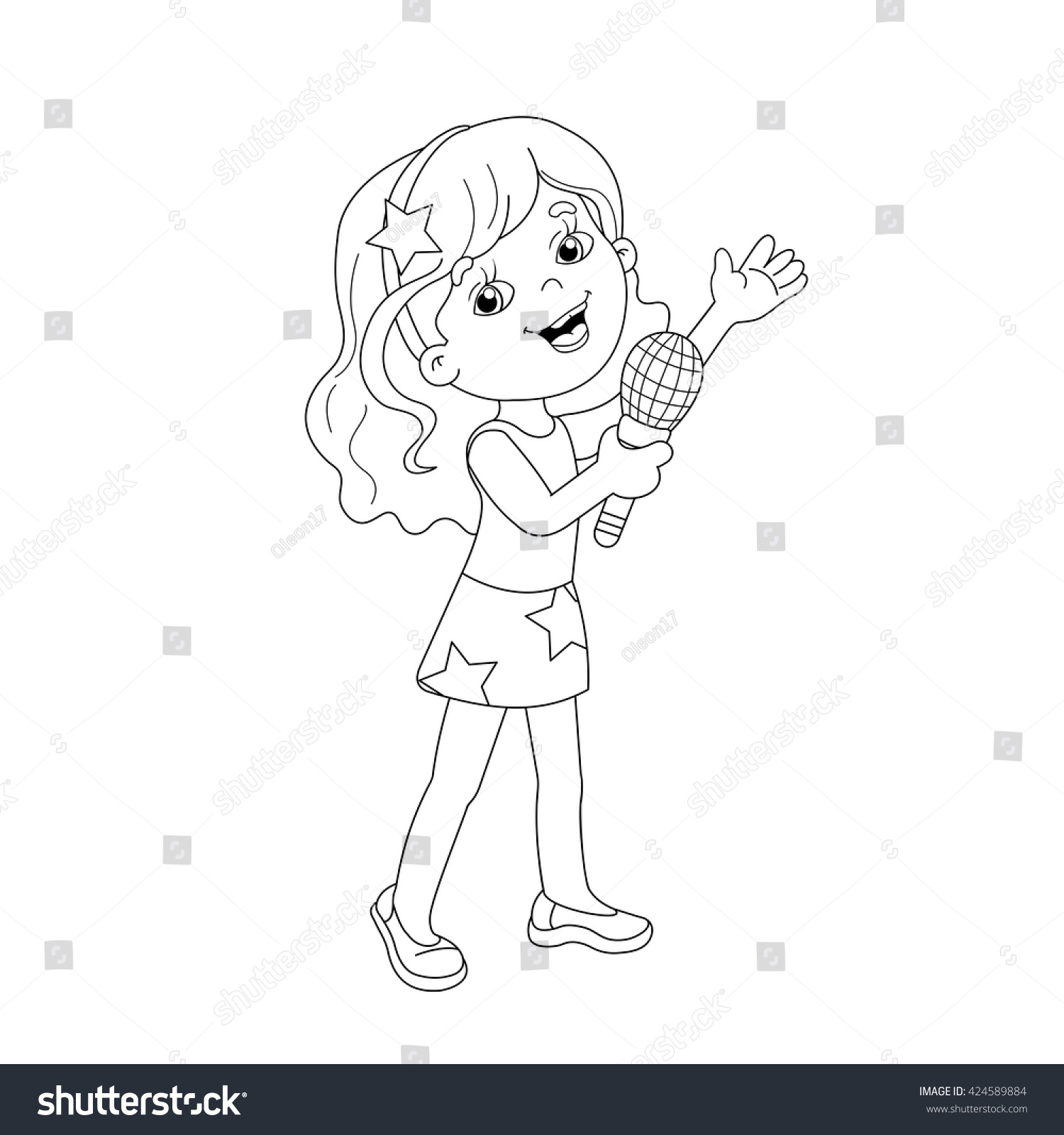 Coloring Page Outline Cartoon Girl Singing Stock Vector (Royalty Free ...