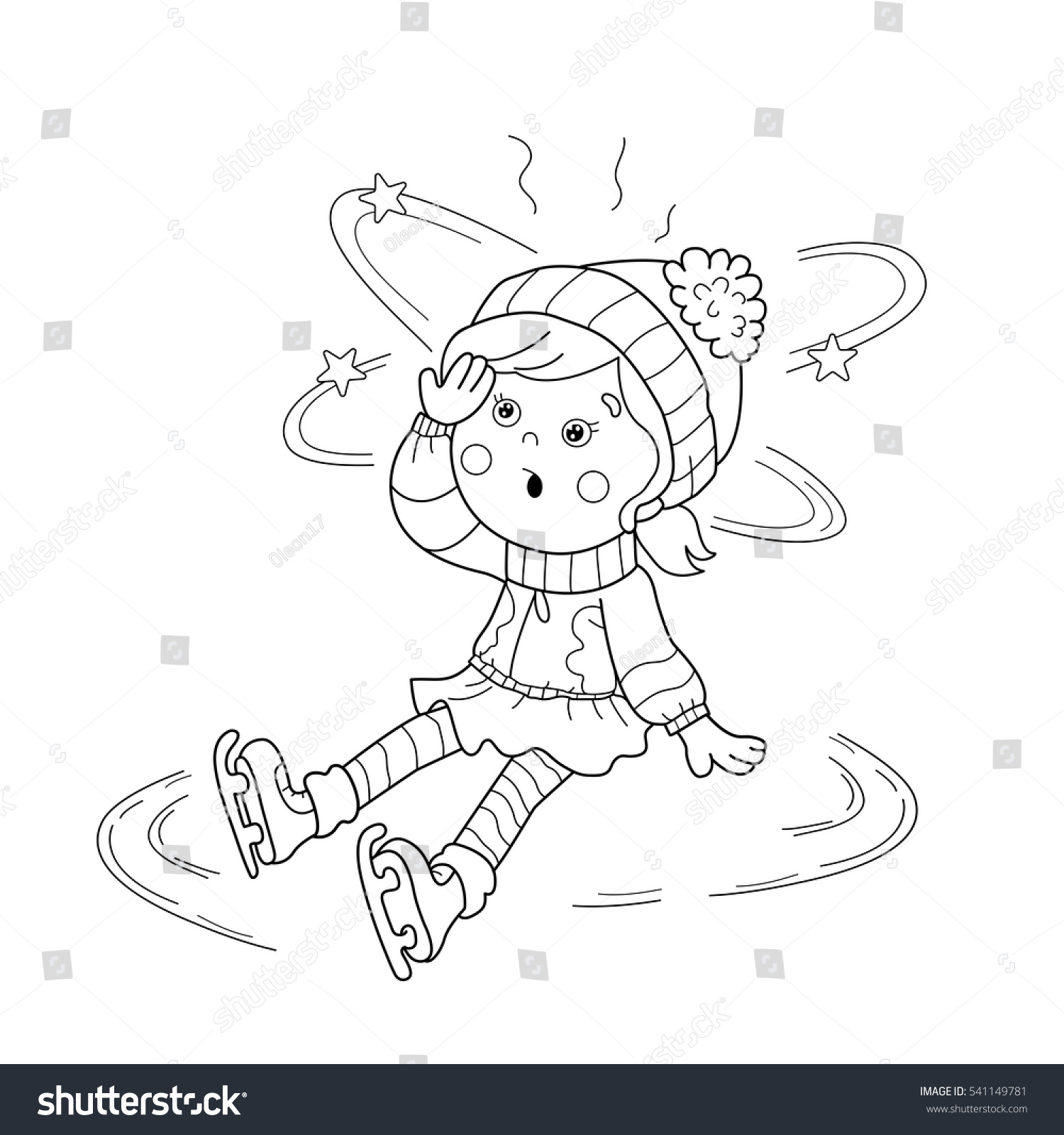 Coloring Page Outline cartoon girl skating Winter sports Sudden drop Coloring book