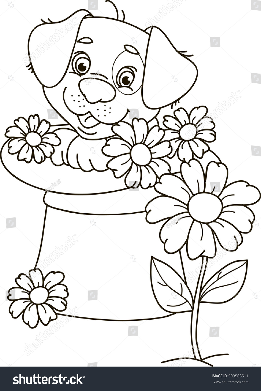 Coloring Page Outline Cartoon Puppy Dog Stock Vector