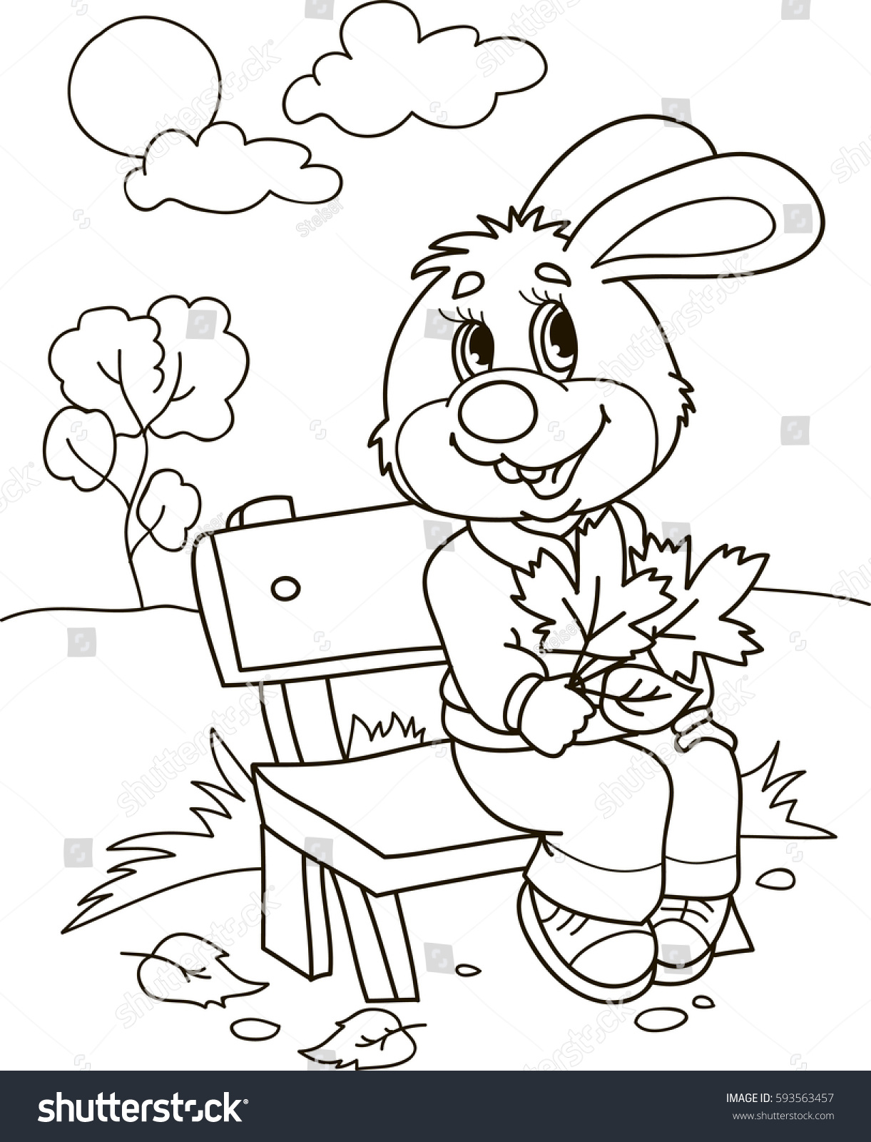 Coloring Page Outline Cartoon Rabbit On Stock Vector 593563457