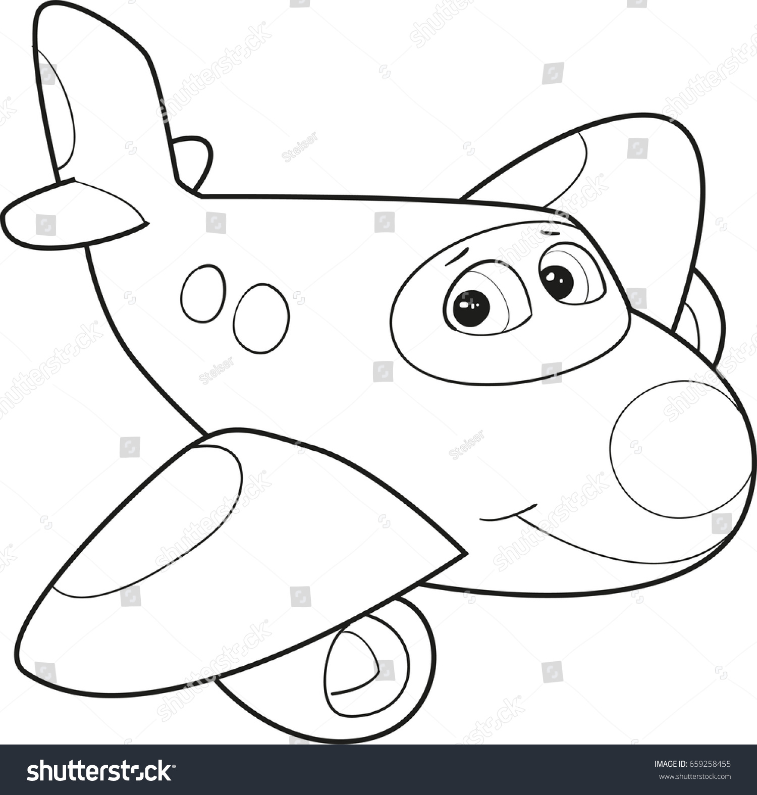 Coloring Page Outline Cartoon Smiling Airplane Stock Vector 659258455