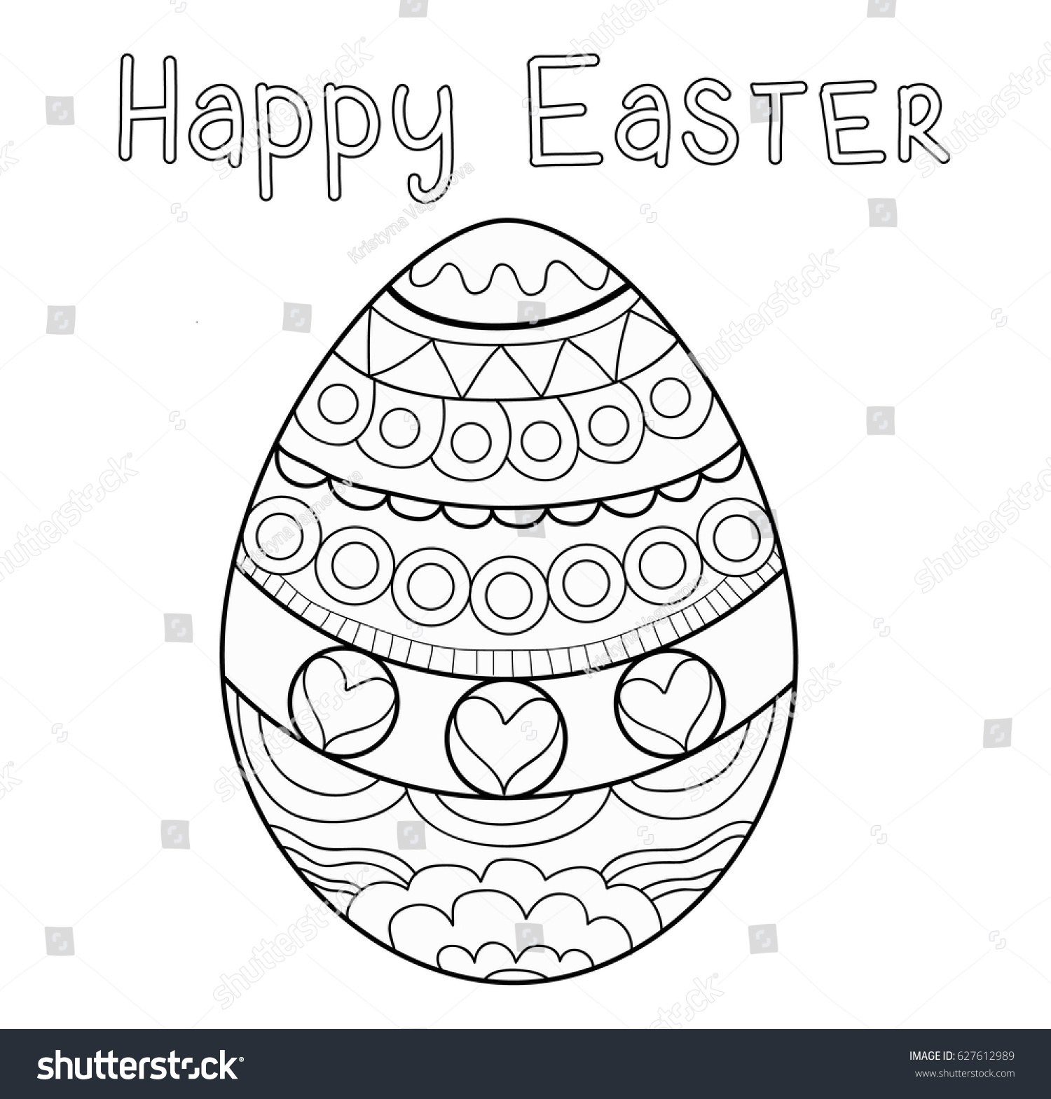 Coloring page picture with Happy Easter egg black and white easter egg with pattern