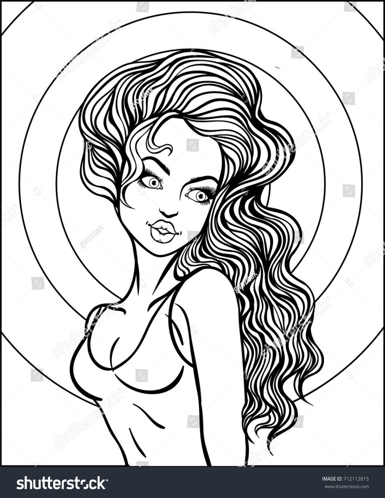 coloring page portrait of a girl pop art