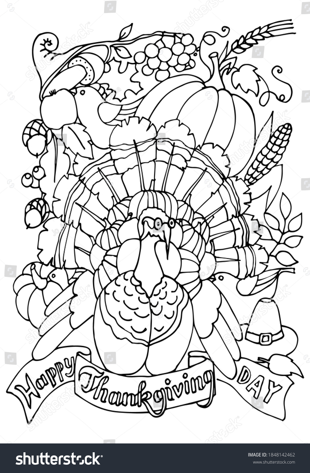 Coloring Page Thanksgiving Turkey Autumn Harvest Stock Vector (Royalty ...