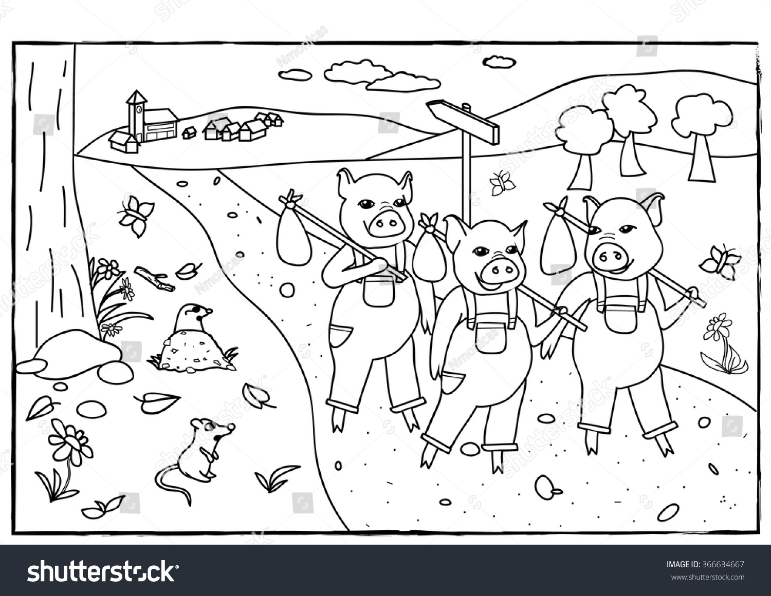 Coloring page The three little pigs