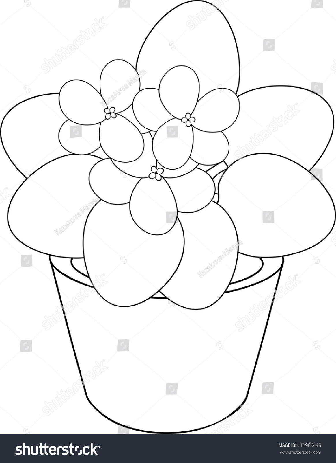 coloring page with african violet flower in pot