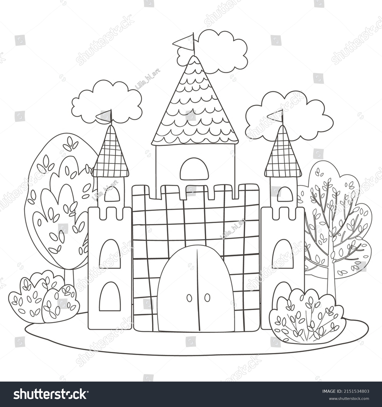 Coloring Page Castle On White Background Stock Vector (Royalty Free ...