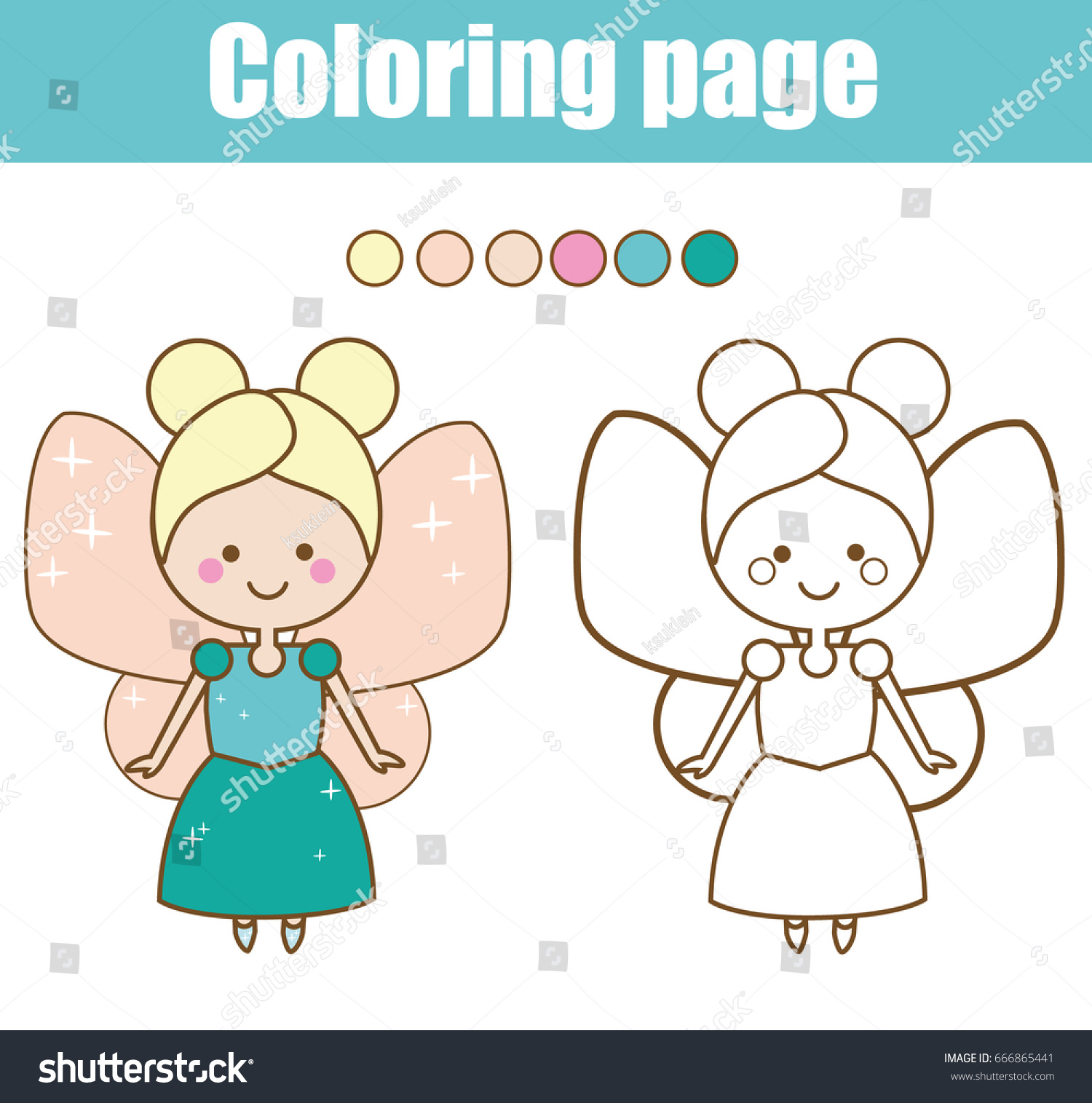 Coloring page with cute fairy character Color the picture Educational children game drawing