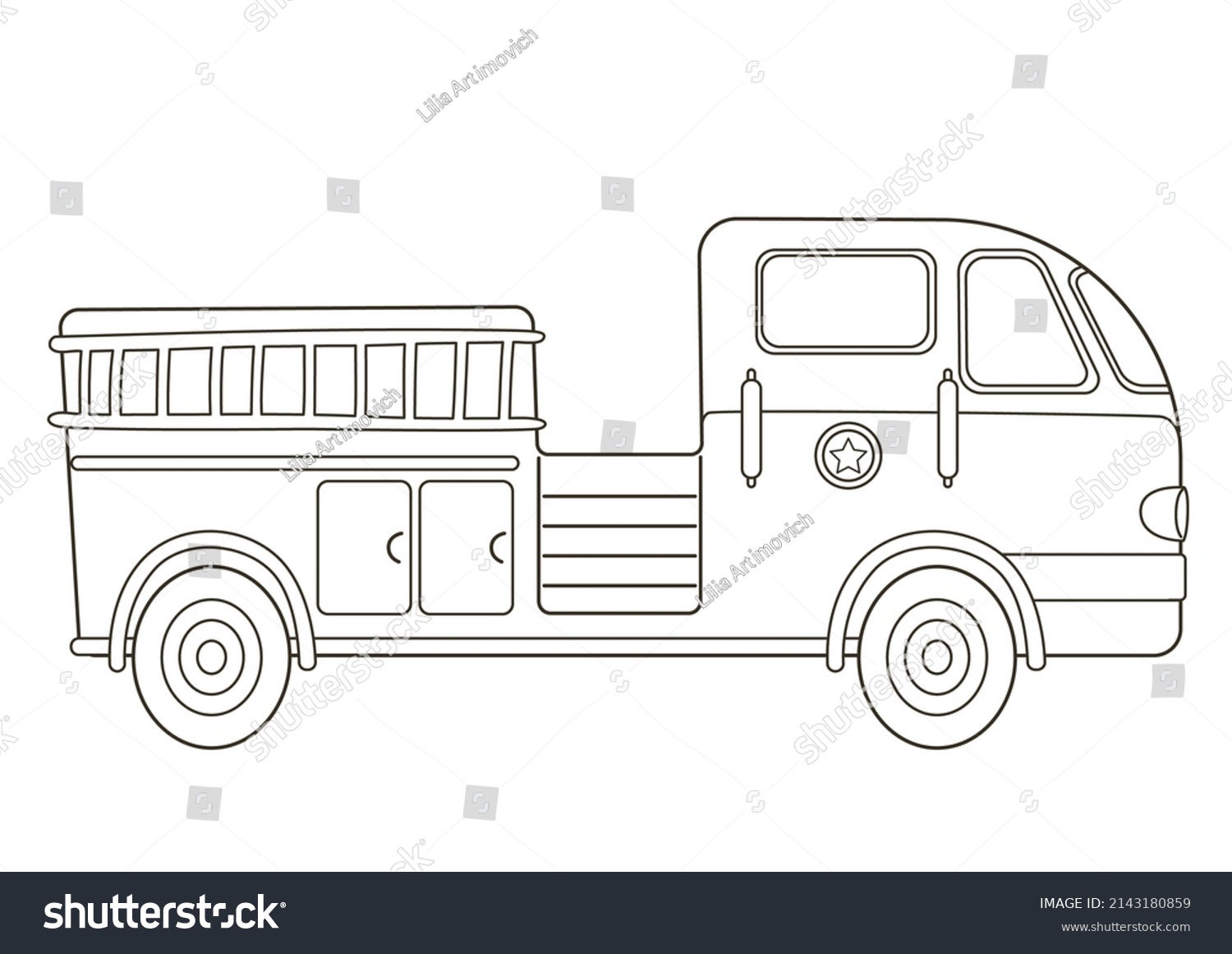 Coloring Page Cute Fire Truck Outline Stock Vector (Royalty Free