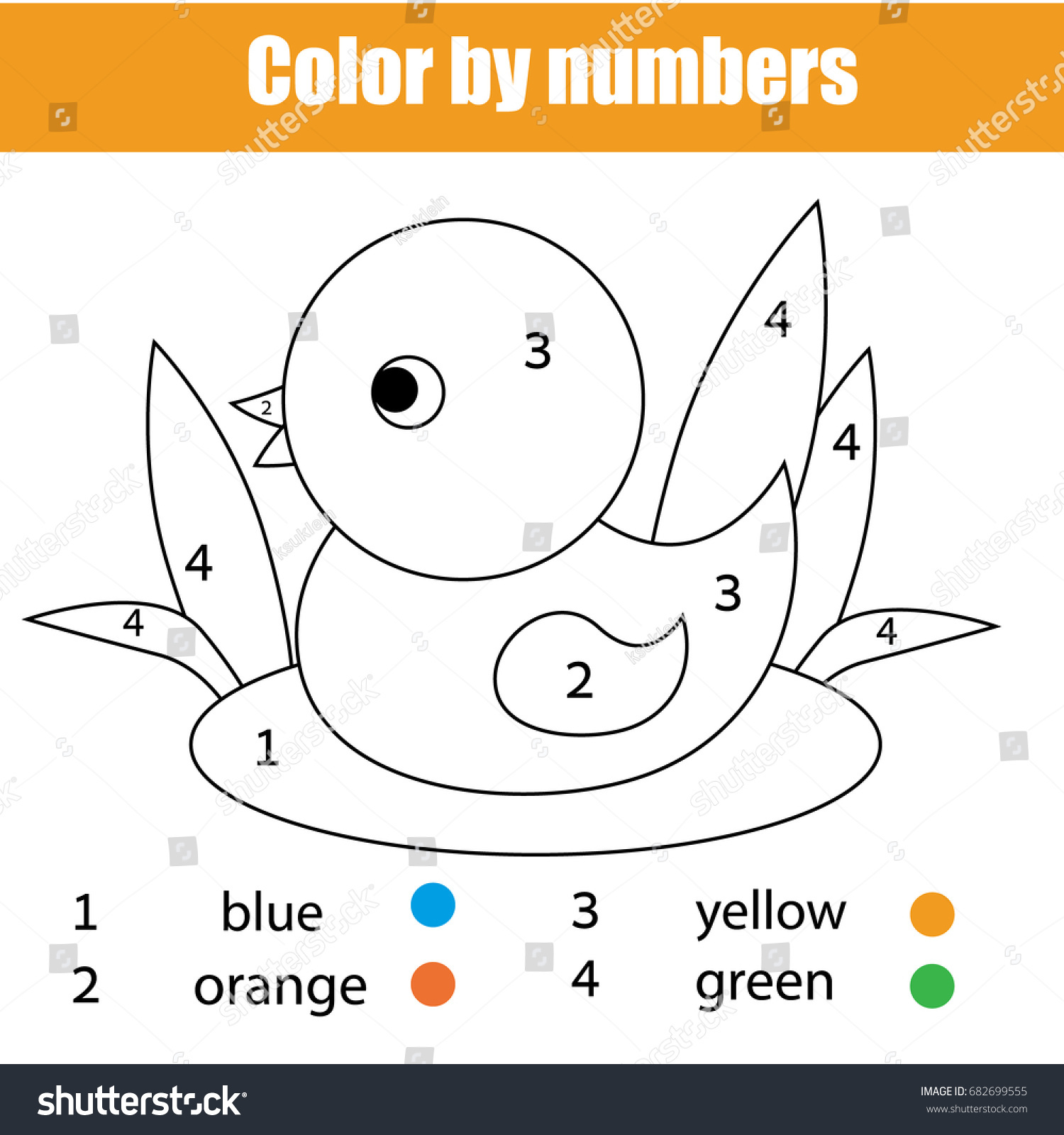 Coloring page with duck bird. Color by numbers educational children ...