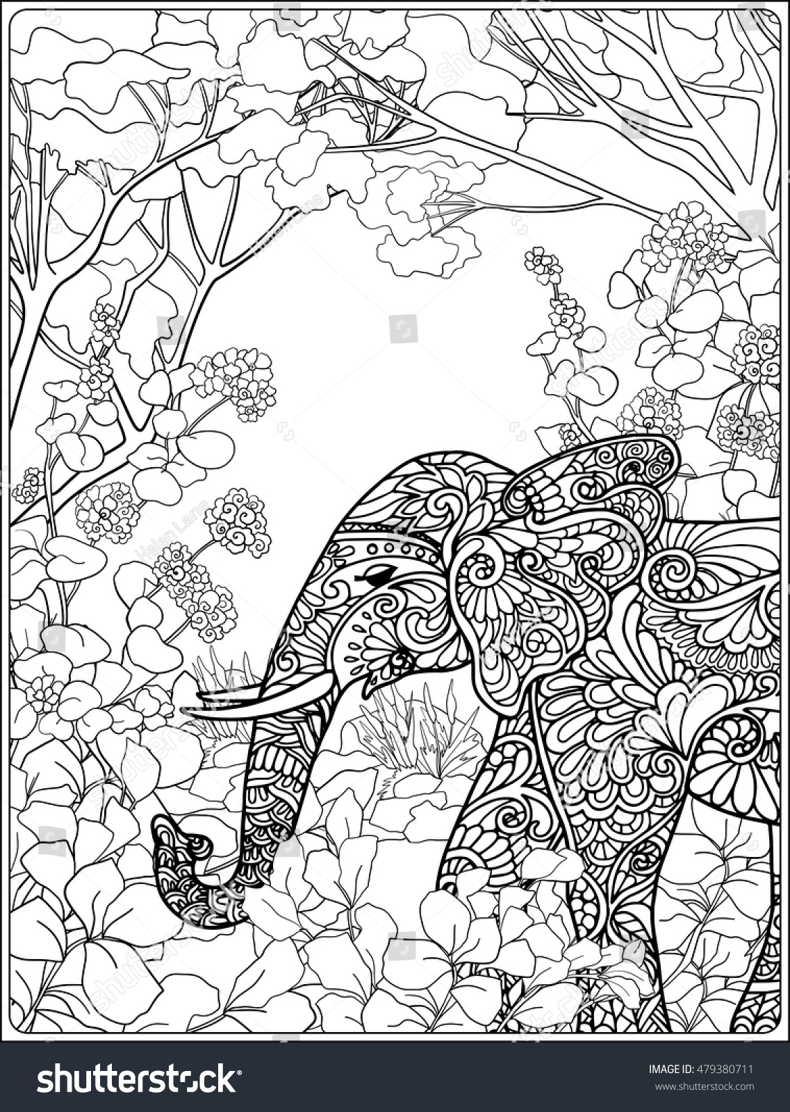 Coloring Page Elephant Forest Coloring Book Stock Vector (Royalty Free ...