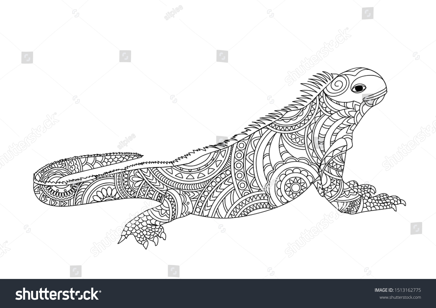 Coloring Page Hand Drawn Patterned Iguana Stock Vector Royalty Free 1513162775