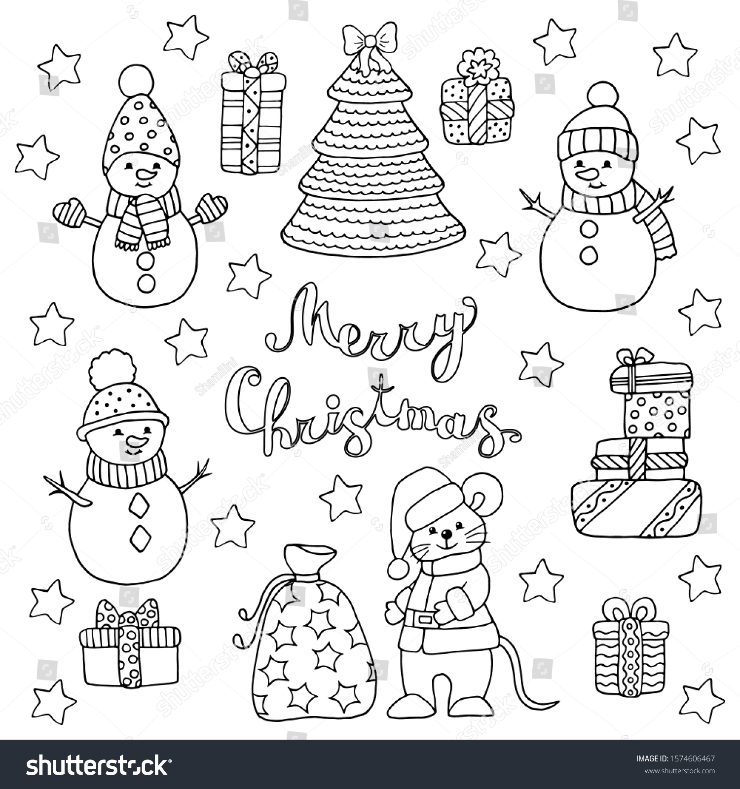 Coloring Page Handdrawn Winter Set Christmas Stock Vector (Royalty Free ...