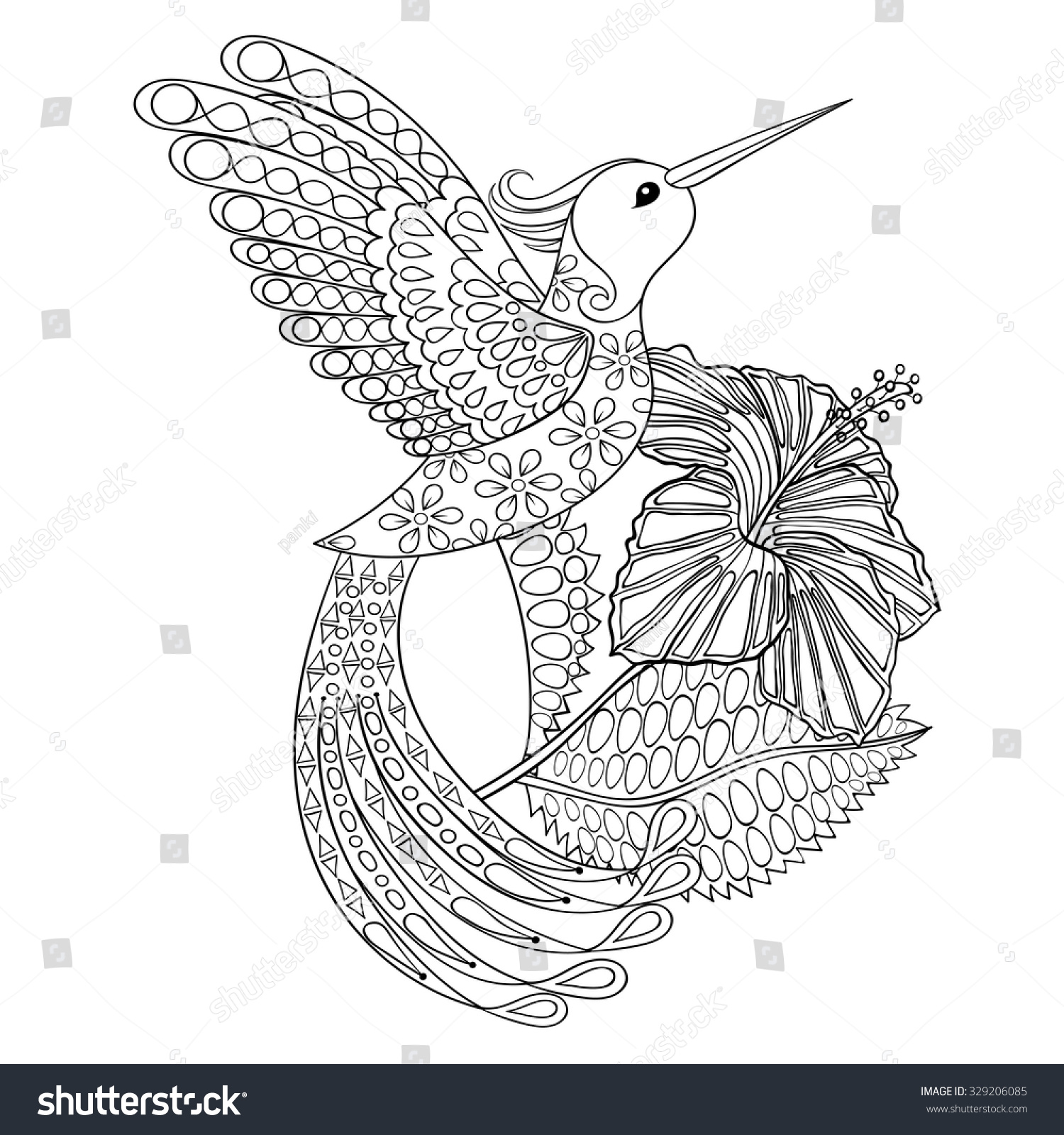 Download Coloring Page Hummingbird Hibiskus Zentangle Illustartion Stock Vector Royalty Free 329206085