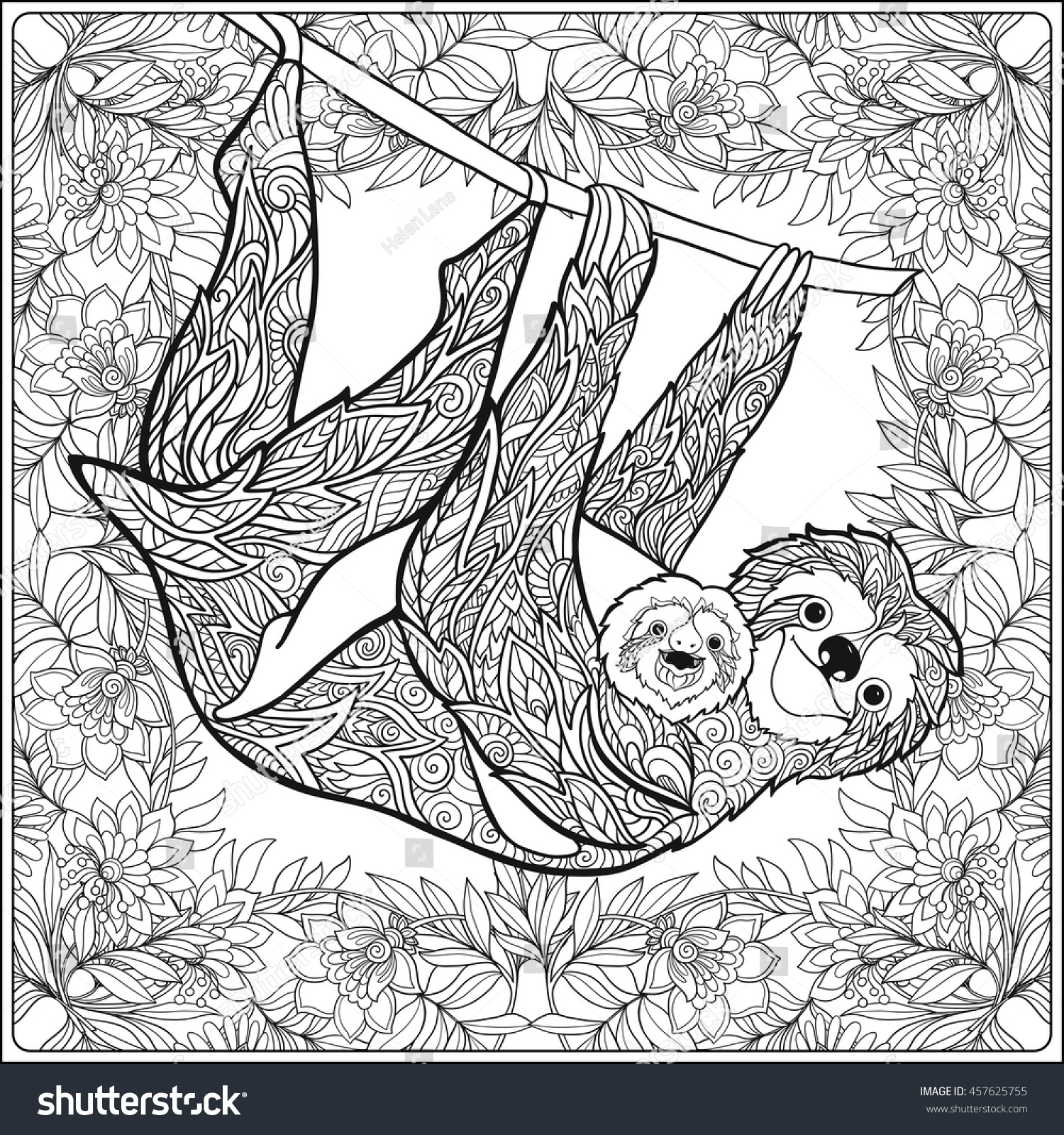 Download Coloring Page Lovely Sloth Forest Coloring Stock Vector Royalty Free 457625755