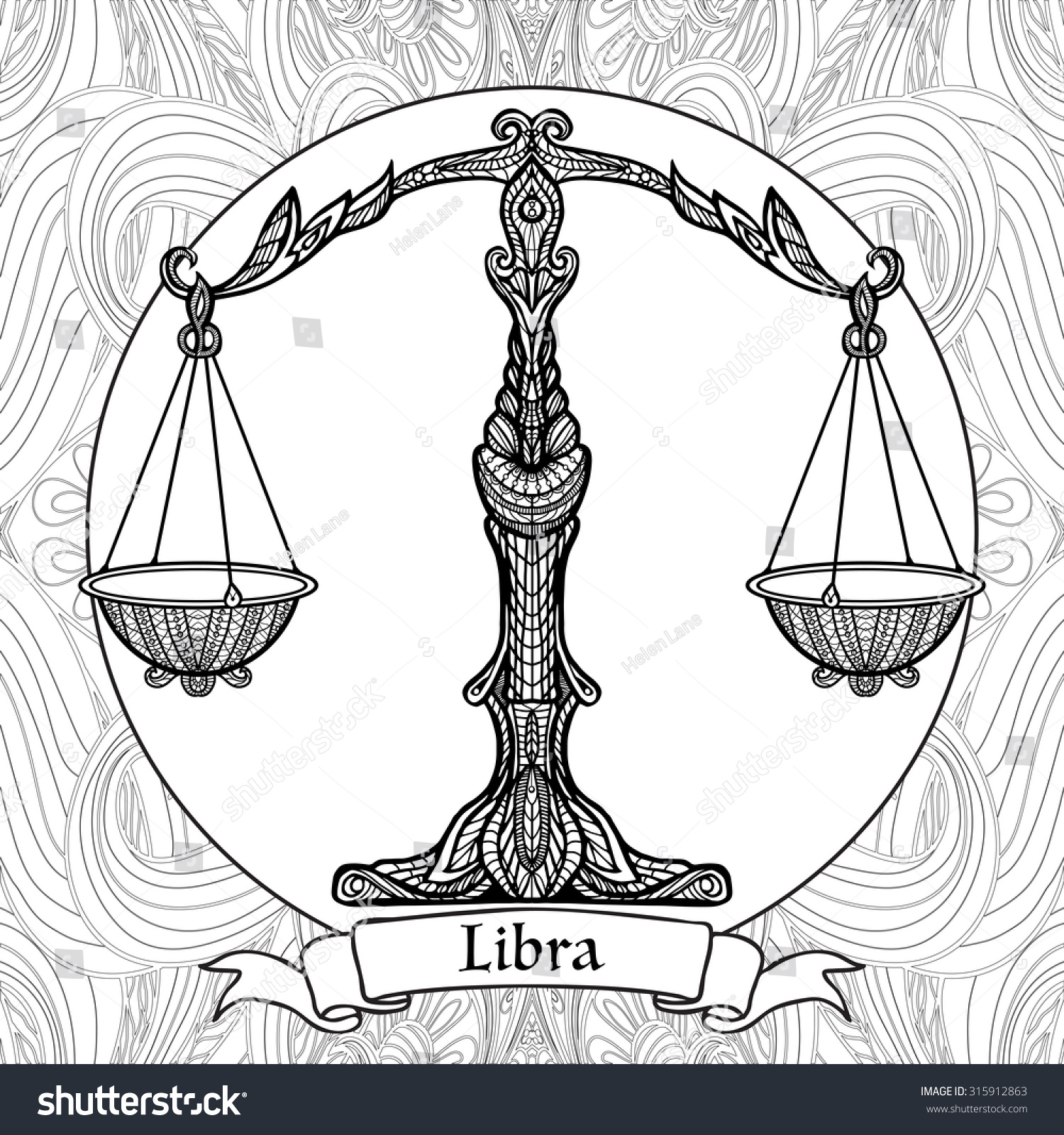 Coloring Page Pattern Zodiac Sign Libra Stock Vector (Royalty Free ...
