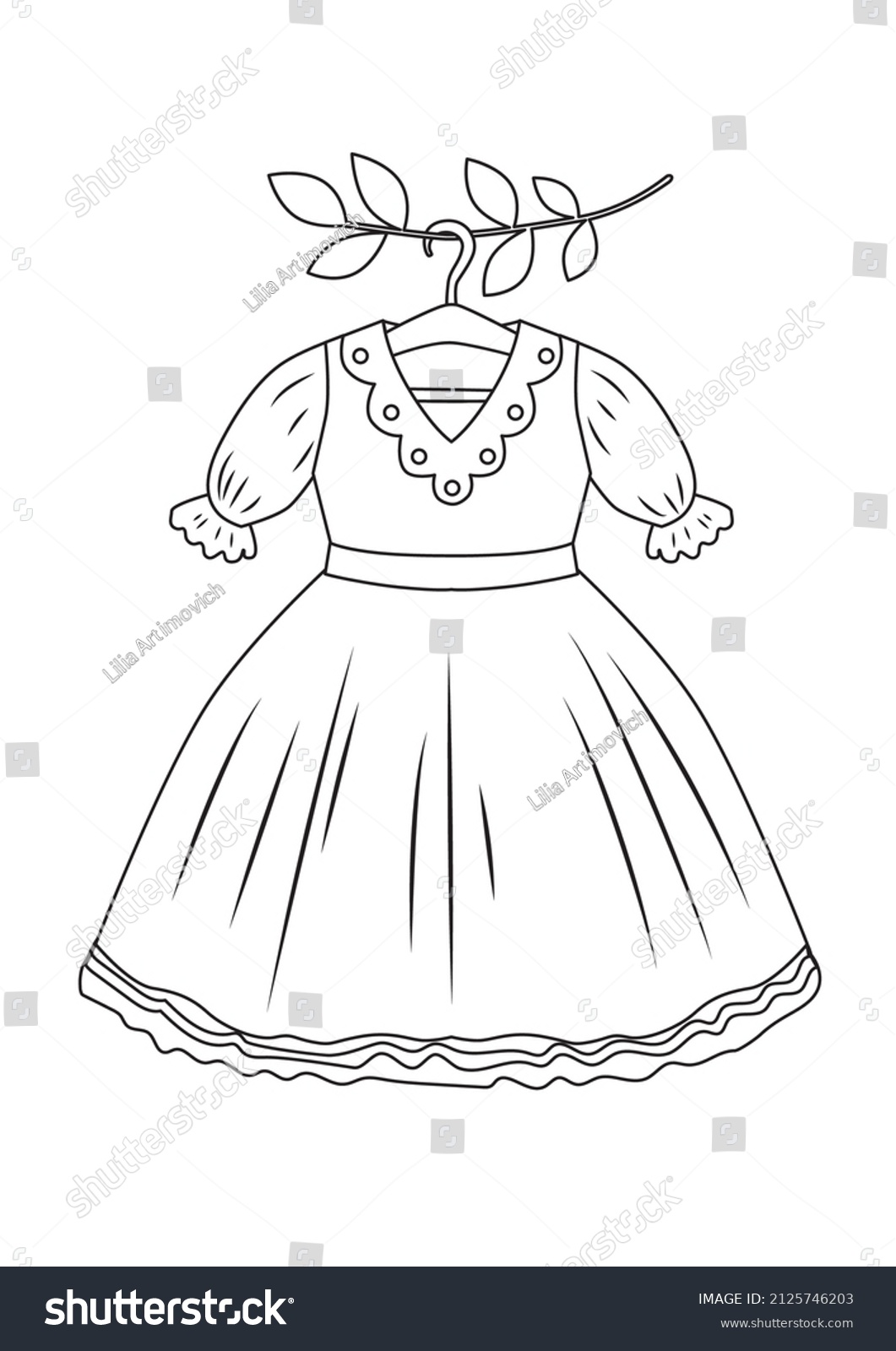 Coloring Page Princess Dress Outline Cartoon Stock Vector (Royalty Free) 2125746203 | Shutterstock