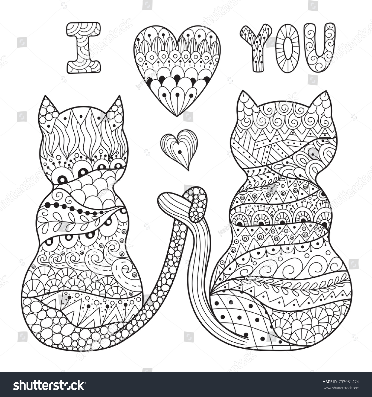 Download Coloring Page Two Romantic Cats Valentine Stock Vector Royalty Free 793981474