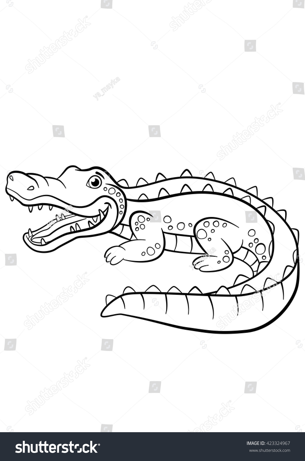 Coloring Pages Animals Mother Alligator Her Stock Vector Royalty ...