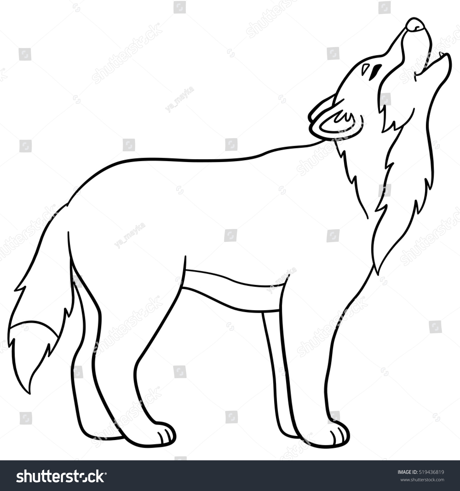 Coloring Pages Cute Beautiful Wolf Stands Stock Vector (Royalty Free ...