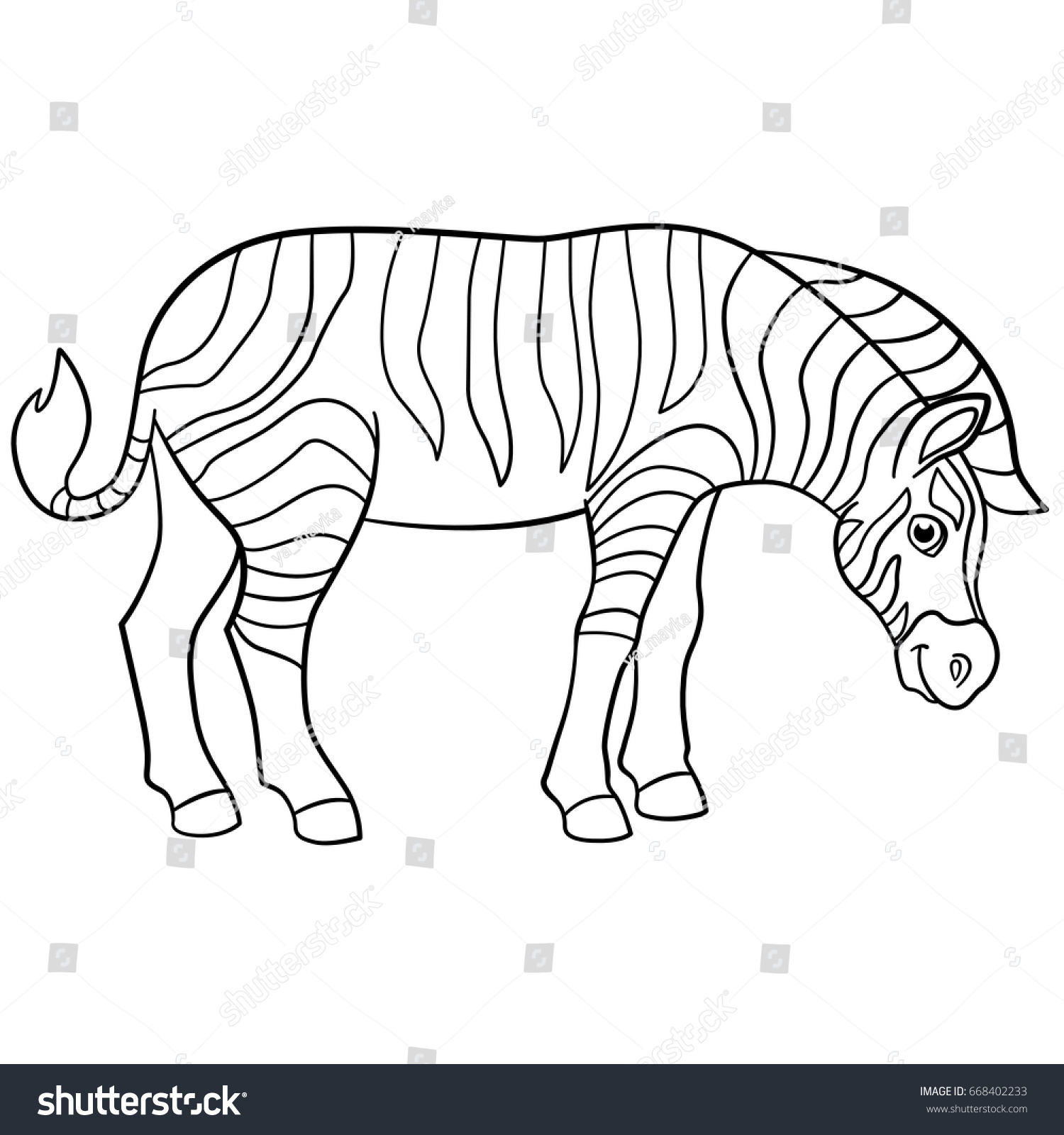 Coloring pages Cute beautiful zebra stands and smiles