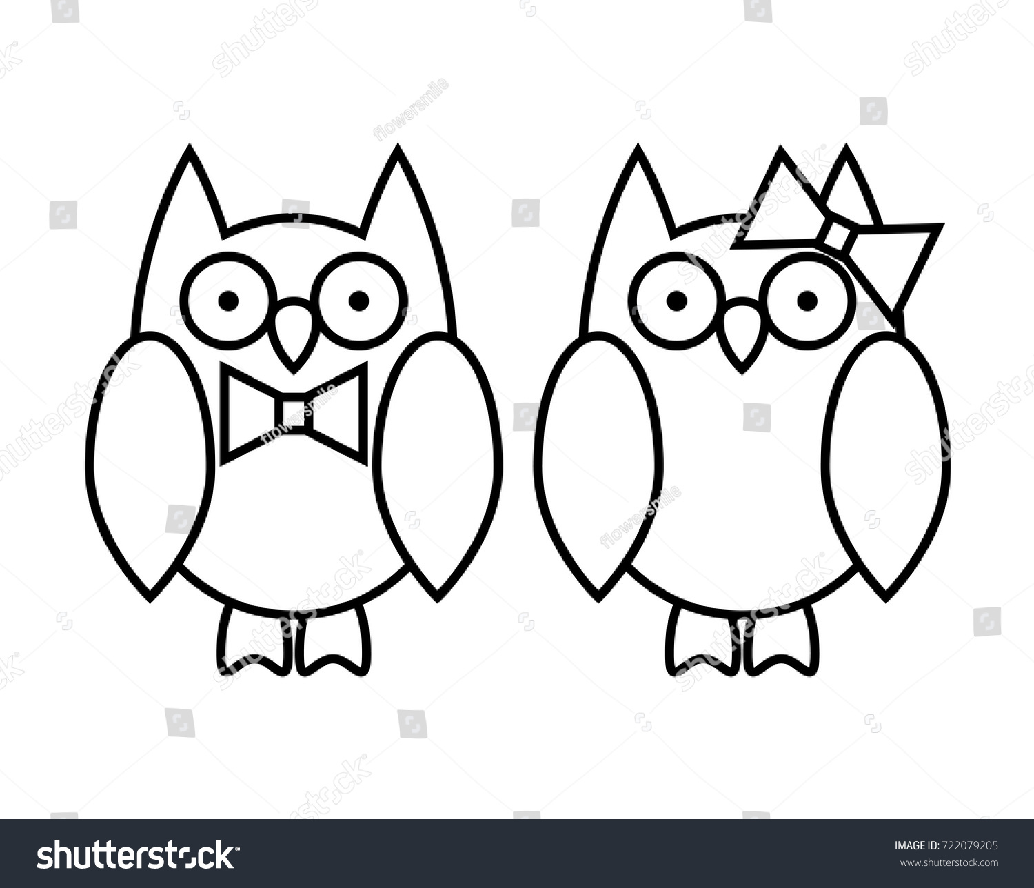 Coloring pages cute cartoon owl couple boy and girl Wild animals outline vector illustration