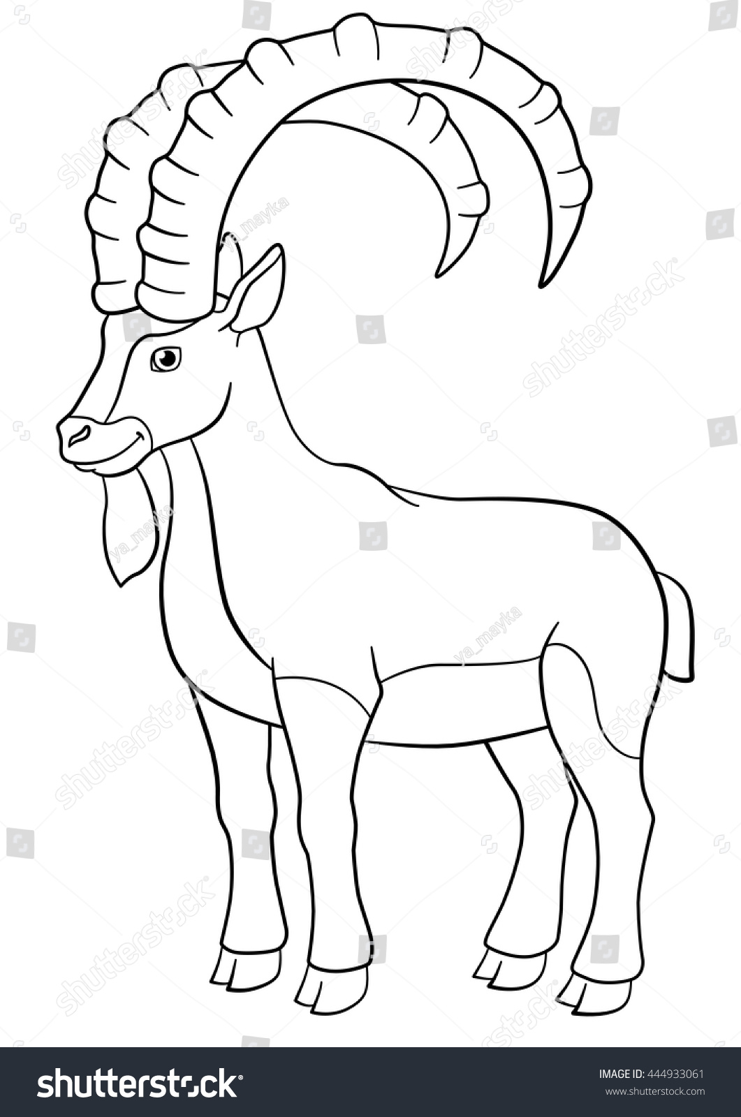 Coloring Pages Cute Ibex Great Horns Stock Vector 444933061 - Shutterstock