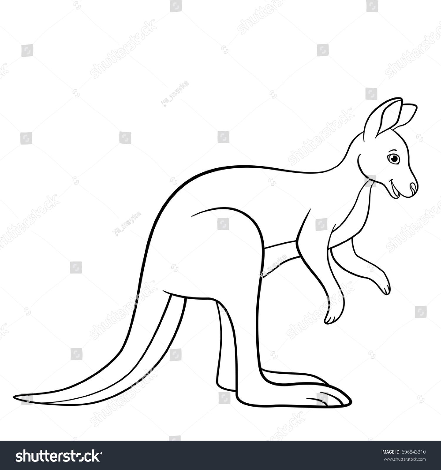 Coloring Pages Cute Kangaroo Stands And Smiles
