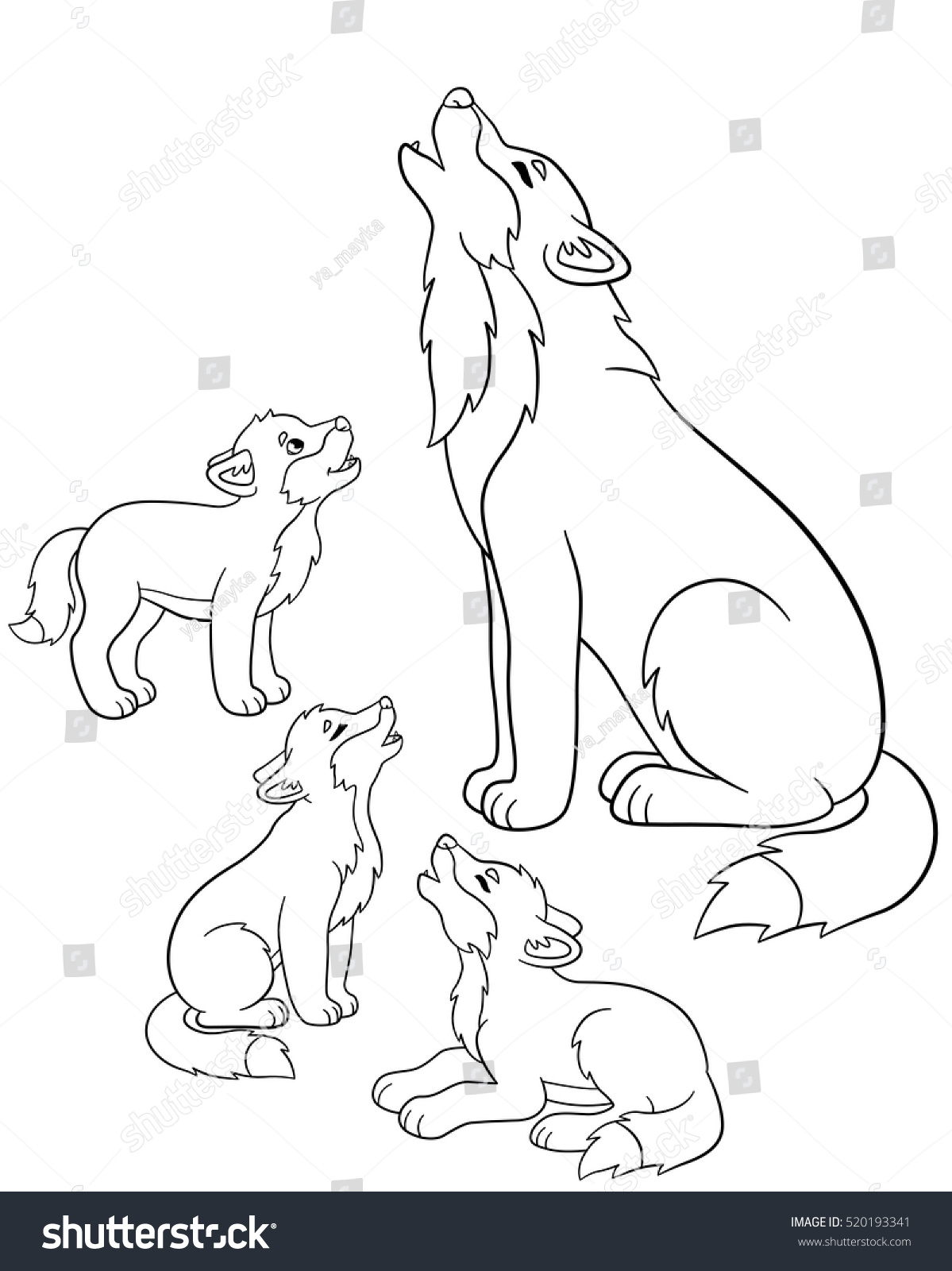 coloring pages father wolf howls with his little cute babies