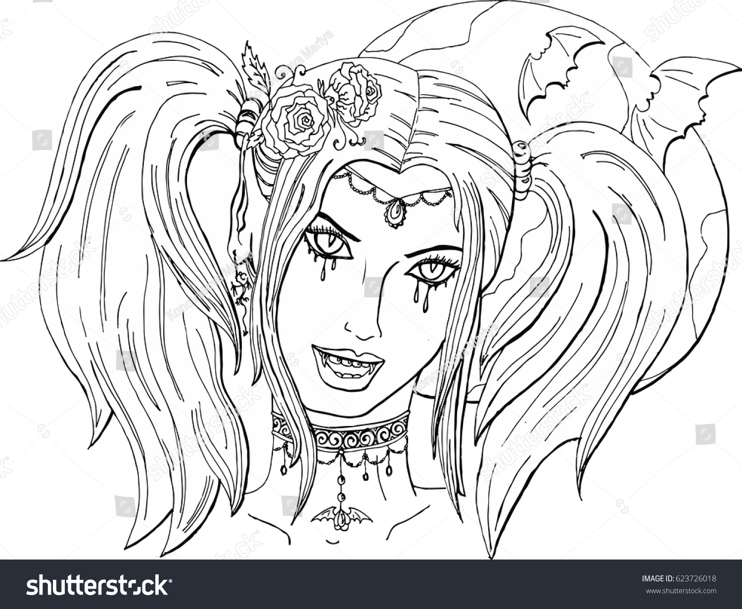 Coloring Pages Adults Beautiful Girl Vampire Stock Vector Royalty ...