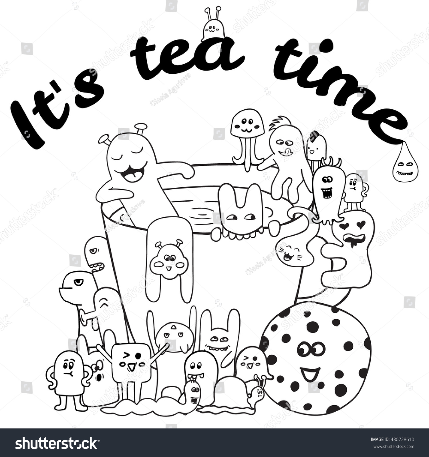 Coloring pages for adults coloring book Black and white Hand drawn tea lettering it s tea