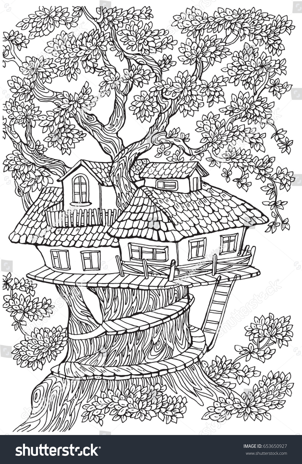 coloring pages for kids and adults Tree house