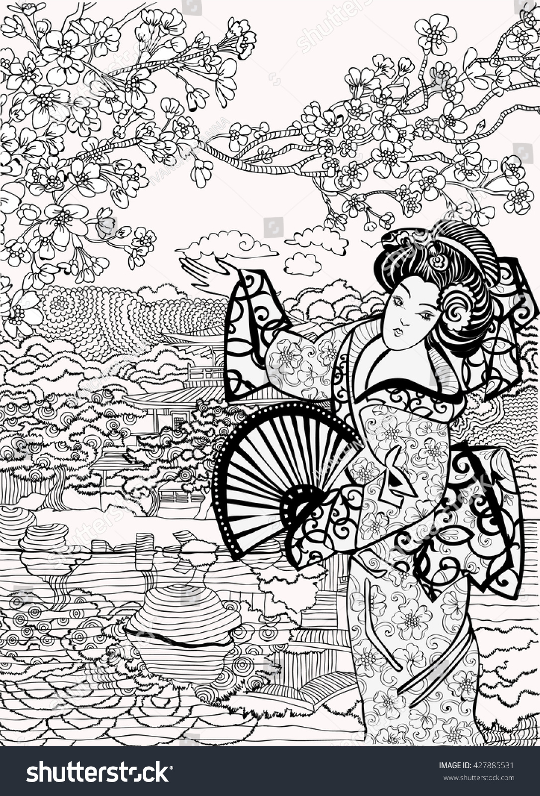 Coloring Pages Japan Image vectorielle de stock (libre de droits) de